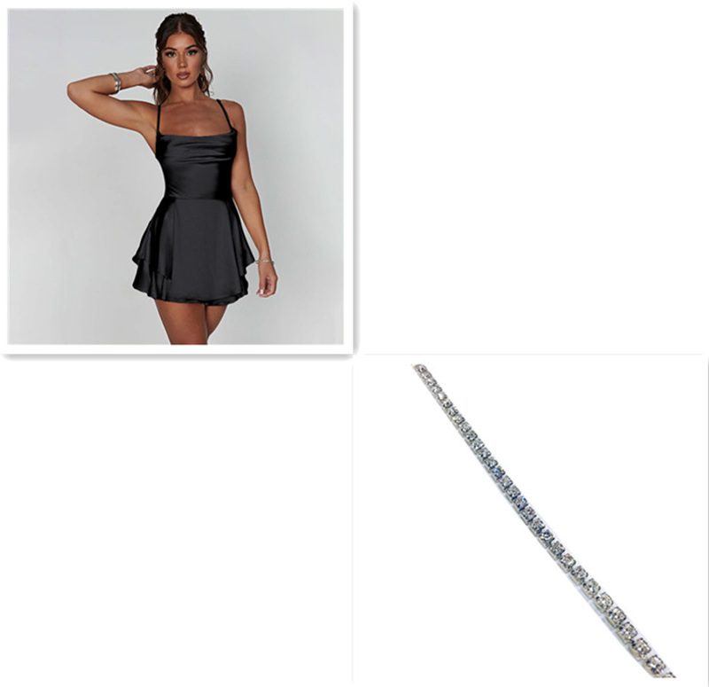 Sexy Suspender Skirt For Women Elegant Slim Strap Satin Backless Lace Up A-Line Short Dress Lady – Black Silver