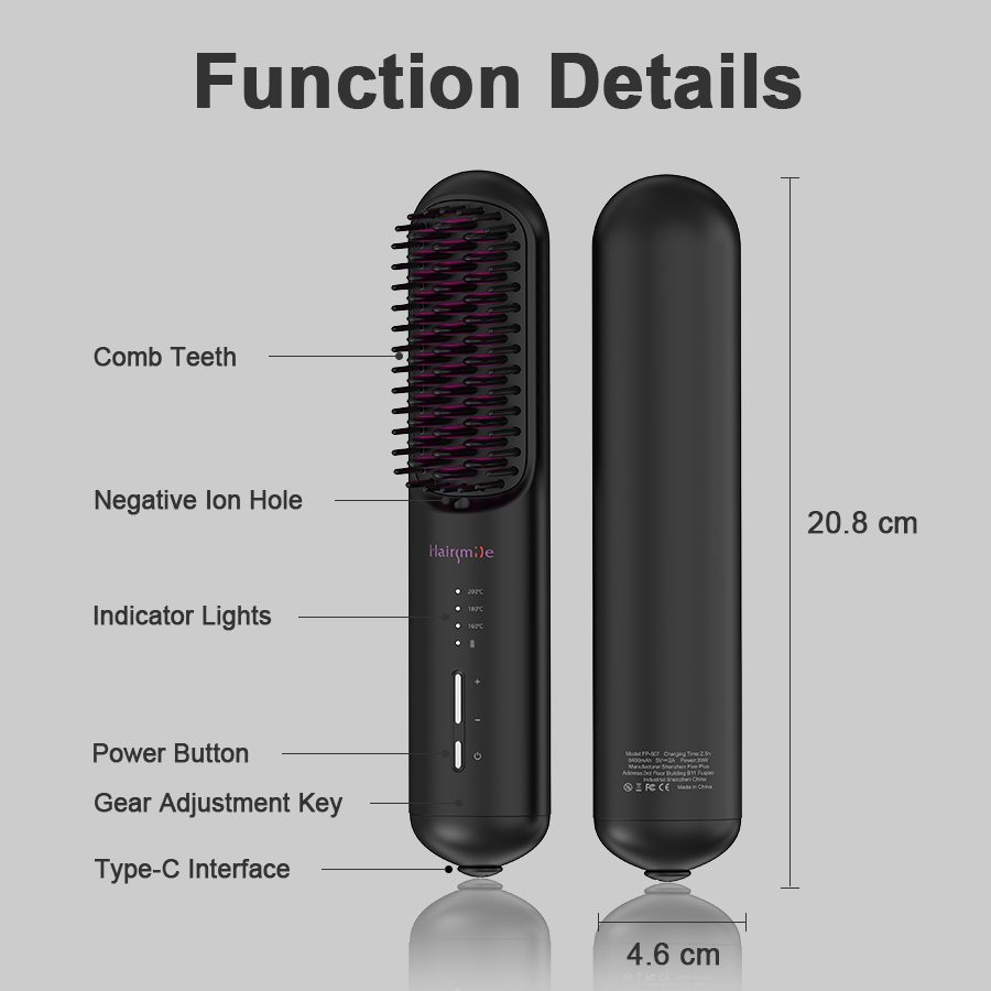 Portable USB Rechargeable Cordless Men Beard Hair Straightener Brush Mini Wireless 2 In 1 Woman Hair Straightener Comb – view 6