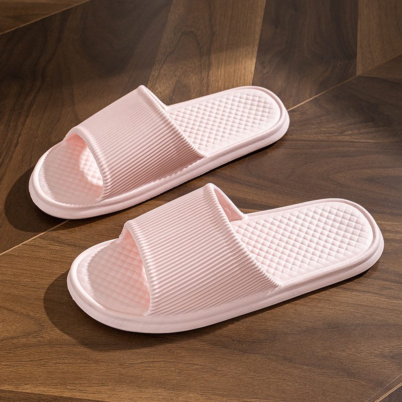 Summer Slipper Indoor House Shoes For Men Women Couples Solid Color Rhombus Striped Non-slip Bathroom Slippers – Pink