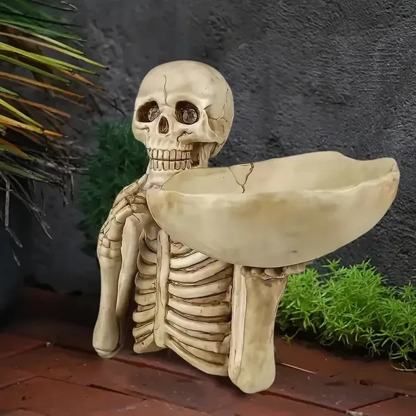 Skull Tray Ornament With Bowl Unique Skeleton Design For Indoor & Outdoor Decor, Perfect For Halloween, Day Of The Dead, Or Gothic Themed Rooms, Creative Room Decoration – view 6