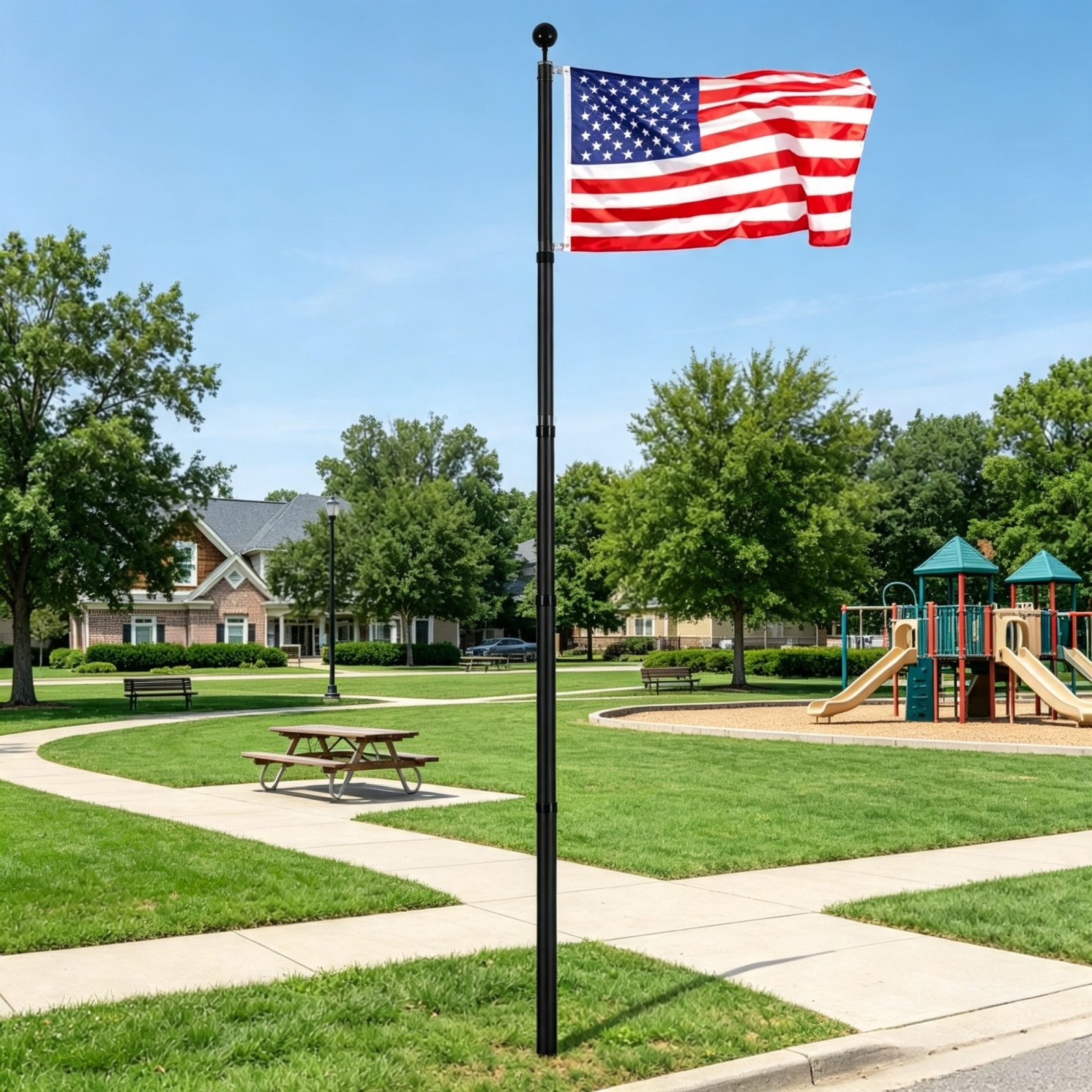 25FT Telescoping Flagpole Kit, 3 Display Modes with 3x5 American Flag & Professional Accessories, Black – view 6