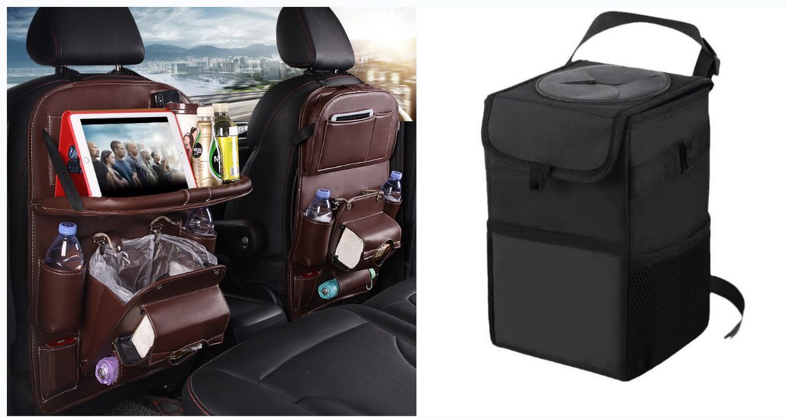 PU Leather Car Storage Bag Multifunction Seat Back Tray Hanging Bag Waterproof Car Organizer Automotive Interior Accessories – Coffee set1