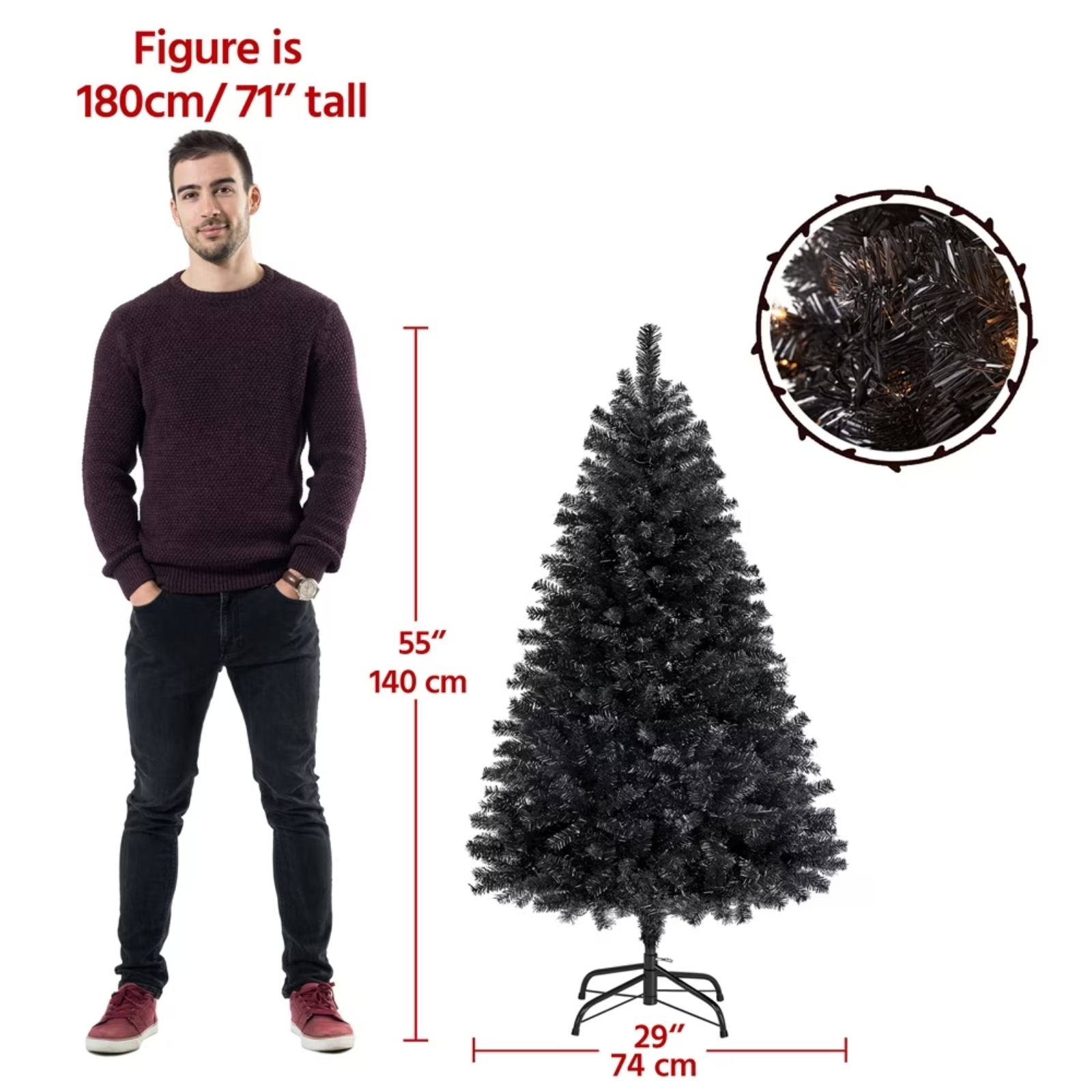 4.5 FT Pre Lit Fir Christmas Tree With Incandescent Warm Lights, Black – view 4