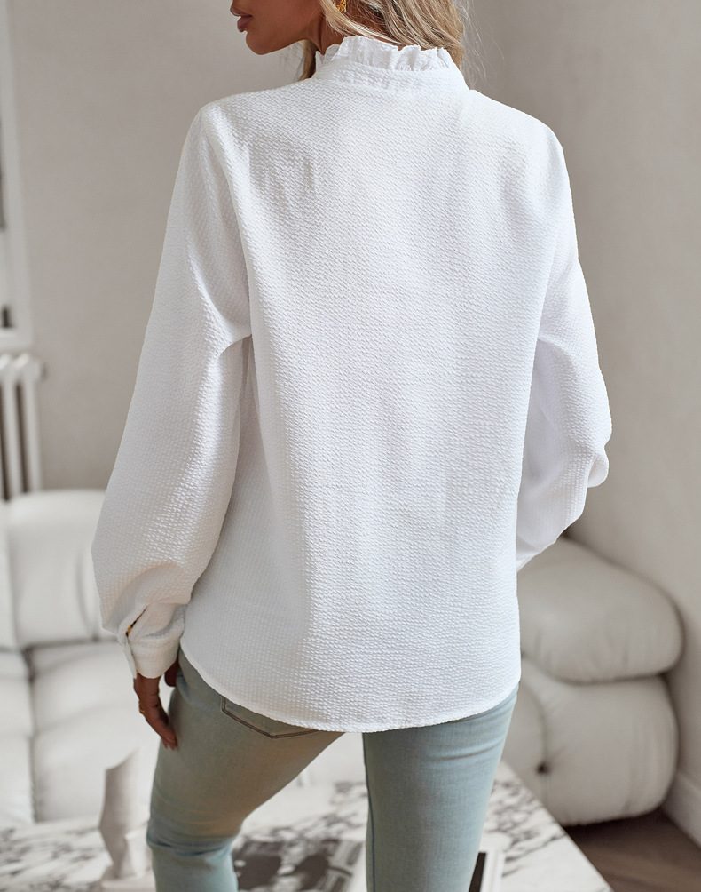 Striped Long Sleeve Shirt Fashion Ruffle Design Button Up Tops Casual Office Blouse Elegant Commuting Women's Clothing – view 14