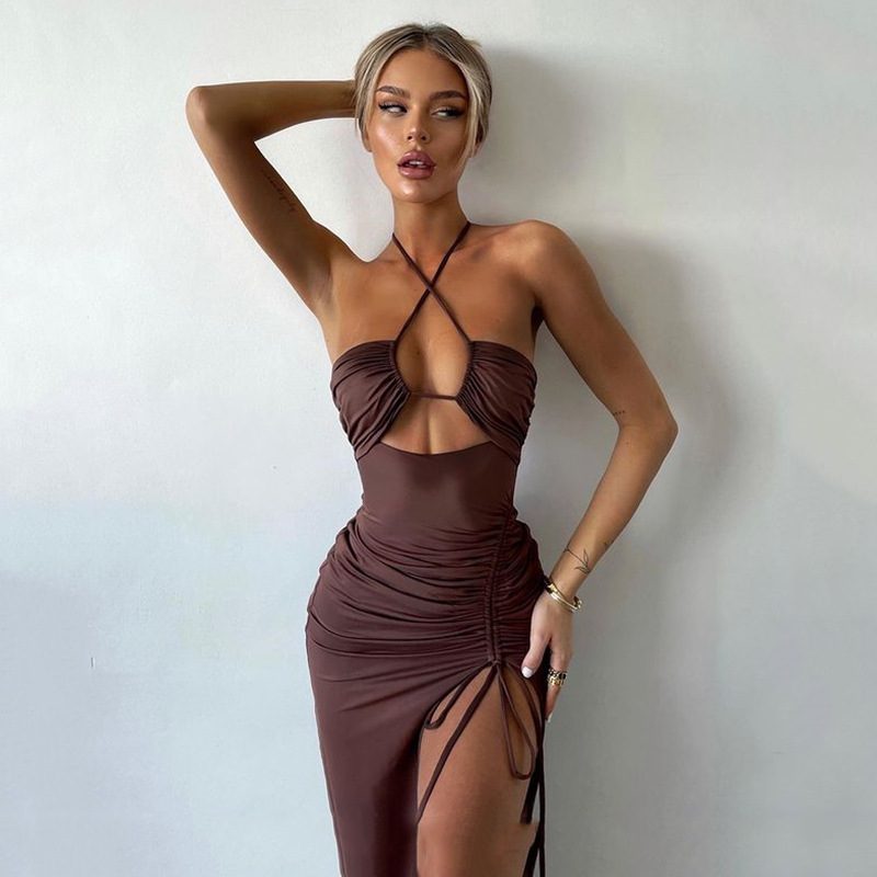 Sexy Halterneck Lace-up Split Dress Summer Y2K Fashion Party Baech Long Dresses For Womens Clotjing – view 8