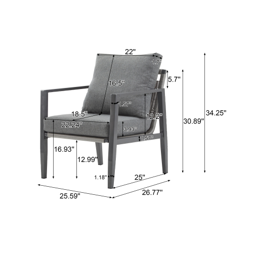 Gray Aluminum Lounge Chair With Sleek Rope Accents And Comfortable Cushions, Perfect For Modern Outdoor And Indoor Spaces – view 9