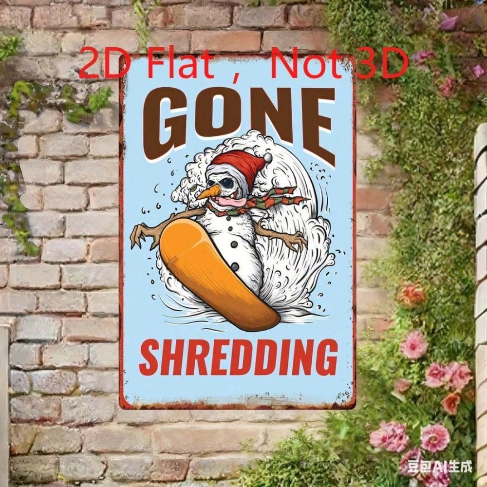 Vintage Gone Shredding Christmas Skull Snowman Snowboarding Tin Sign 20x30, Skull Snowman Snowboarding Tin Sign 20x30cm – view 4