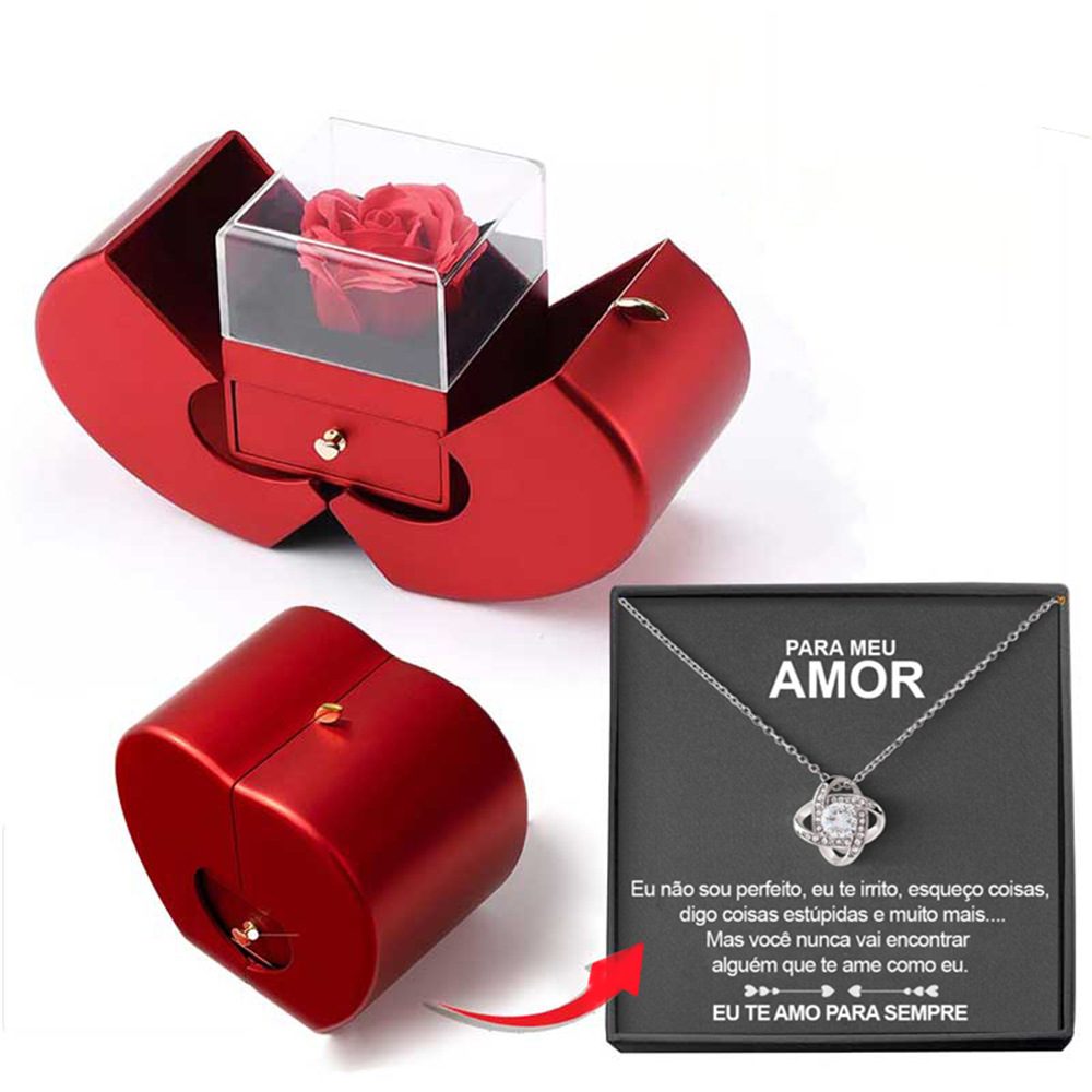 Fashion Jewelry Box Red Apple Christmas Gift Necklace Eternal Rose For Girl Mother's Day Valentine's Day Gifts With Artificial Flower Rose Flower Jewelry Box – view 18