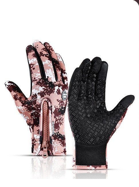 Winter Gloves Touch Screen Riding Motorcycle Sliding Waterproof Sports Gloves With Fleece – Coffee color