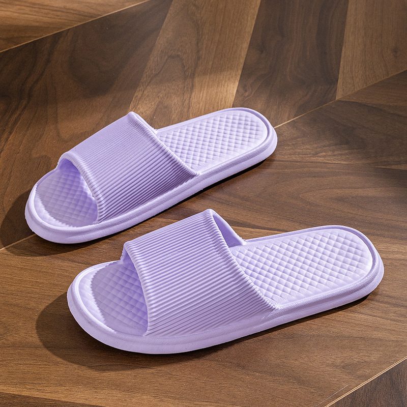 Summer Slipper Indoor House Shoes For Men Women Couples Solid Color Rhombus Striped Non-slip Bathroom Slippers – Purple