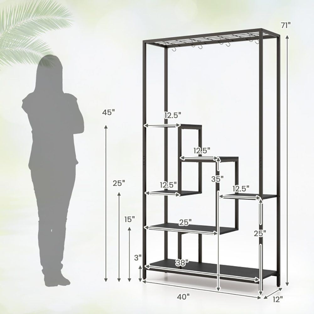 6-Tier Tall Plant Stand 71 Inch Metal Indoor Plant Shelf With 10 Hanging Hooks – view 2