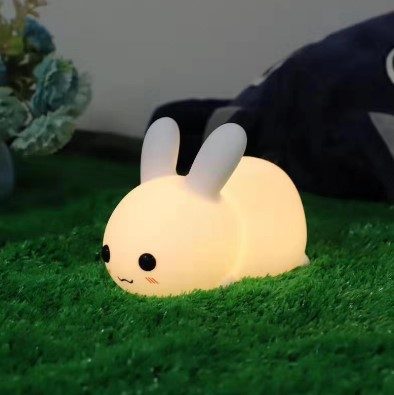 Colorful Rabbit Silicone Night Light Led Cute Charging Jade Rabbit Shooting Light – White