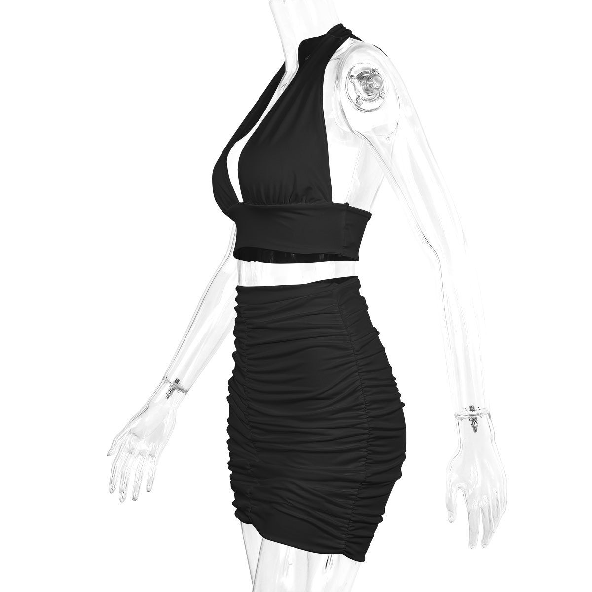 2pcs Dress Suits For Women Halter Lace-up Hip Top And Pleated Hip-covering Skirt – view 8