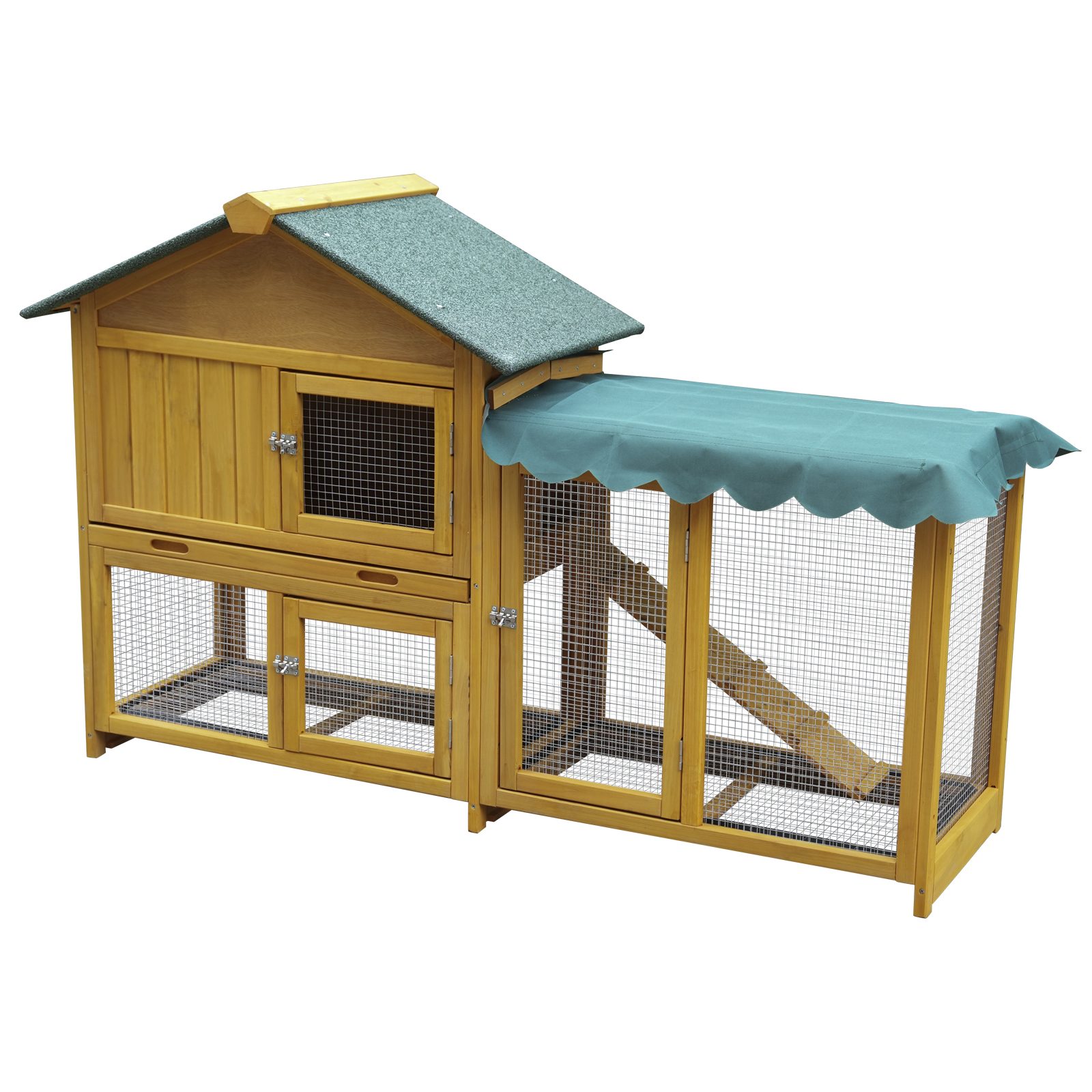 Rabbit Hutch, Indoor Bunny Cage, Outdoor Rabbit Cages With Run, Pet House With Deeper No Leak Tray, UV Panel, Removable Bottom Wire Mesh For Small Animals,Removable Waterproof And Sun Protection Cover – Dark yellow