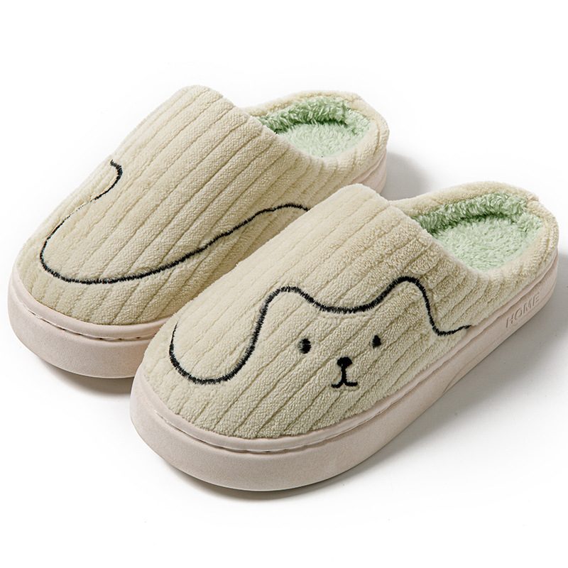 Striped Cat Slippers Indoor Couple Non-slip Floor Bedroom Slipper Winter Warm Plush House Shoes Women Men – Green