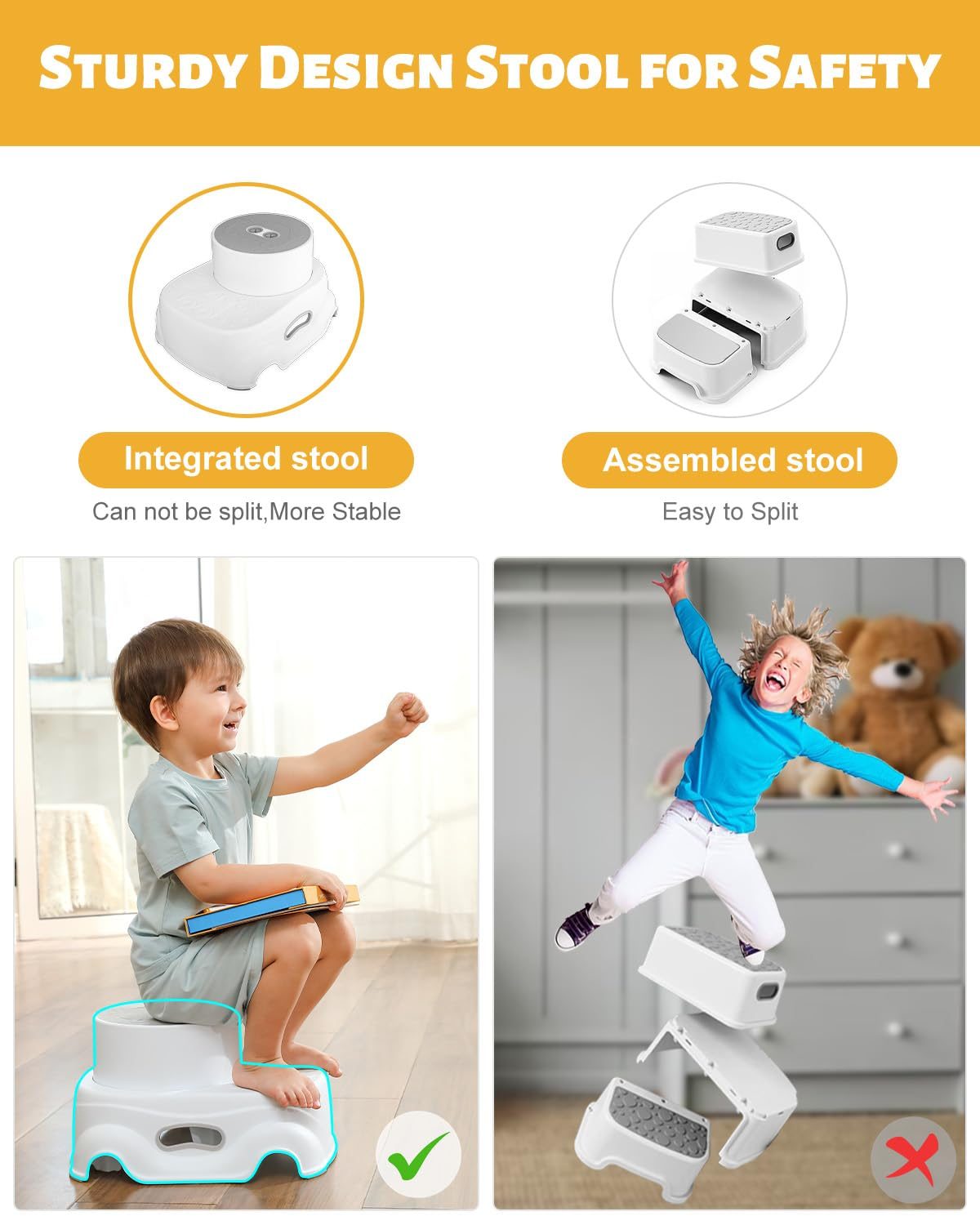 Padded 2-Step Step Stool, 2-Step Footstool - Step Stool Non-slip, Portable, Space-saving Design For Bathroom, Kitchen, Bedroom, Classroom - Easy To Clean, Sturdy And Comfortable – view 4