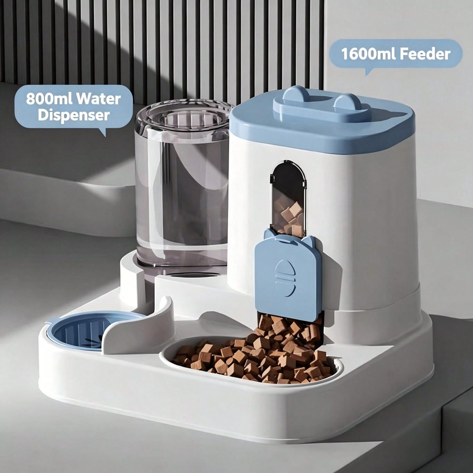 4 Colors Gravity Pet Feeder Water Dispenser Cute Cat Shaped Automatic Food Water Bowl Large Capacity Detachable Stable Anti Slip Base Feeding Supplies For Cats Puppies Small Animals Home Indoor Use – S FAD BULE