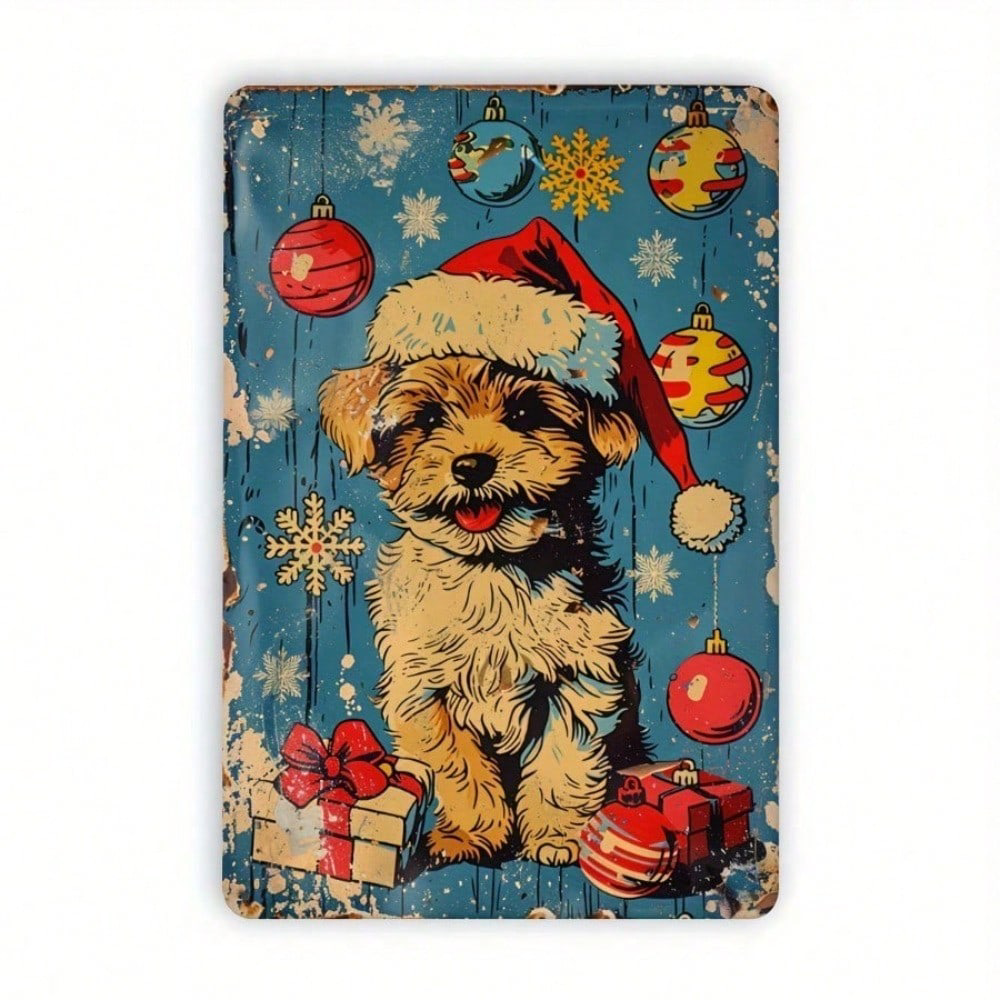 Vintage Christmas Dog Metal Tin Sign 20x30cm, 20x30cm, Retro Holiday Pet Wall Art – view 3