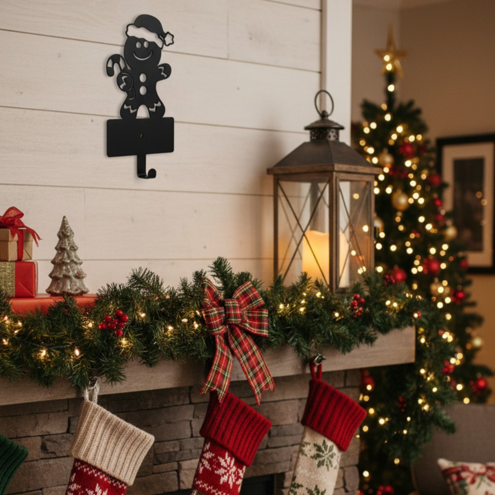 Adorable Gingerbread Man 5-Hook Rustproof Iron, Key Holder Rustic Farmhouse Wall Organizer, For Entryway Kitchen Hanging Hooks, For Keys Towels Coats, Lovely Christmas Decor – view 3