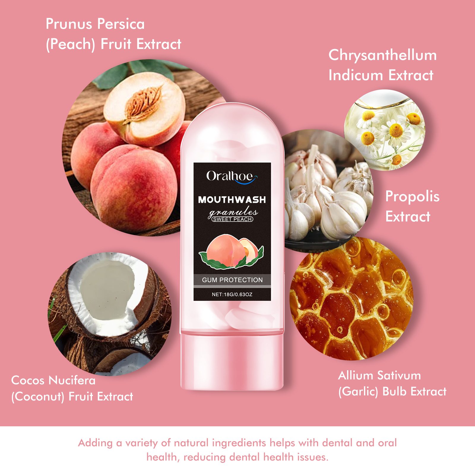 Oralhoe Peach Flavor Teeth Cleaning Mouthwash Pellets Breath Long Lasting Fragrance Clean Gums Portable Mouthwash Pellets – view 3