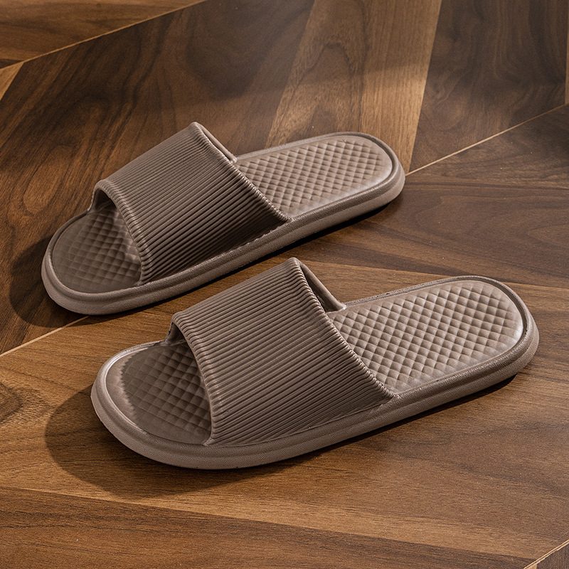Summer Slipper Indoor House Shoes For Men Women Couples Solid Color Rhombus Striped Non-slip Bathroom Slippers – Coffee