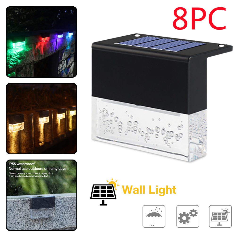 Waterproof New RGB LED Solar Light Step Fence Light – Black 8PC
