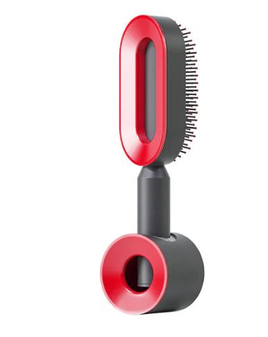 Self Cleaning Hair Brush For Women One-key Cleaning Hair Loss Airbag Massage Scalp Comb Anti-Static Hairbrush – Hollowed out red suit
