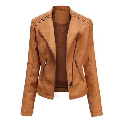 Women's Leather Jackets Women's Short Jackets Slim Thin Leather Jackets Ladies Motorcycle Suits – Camel