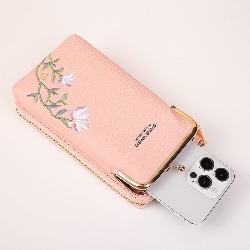 Flower Embroidery Phone Bag With Lock Buckle Outdoor Long Wallet Fashion Shoulder And Crossbody Bags – view 6