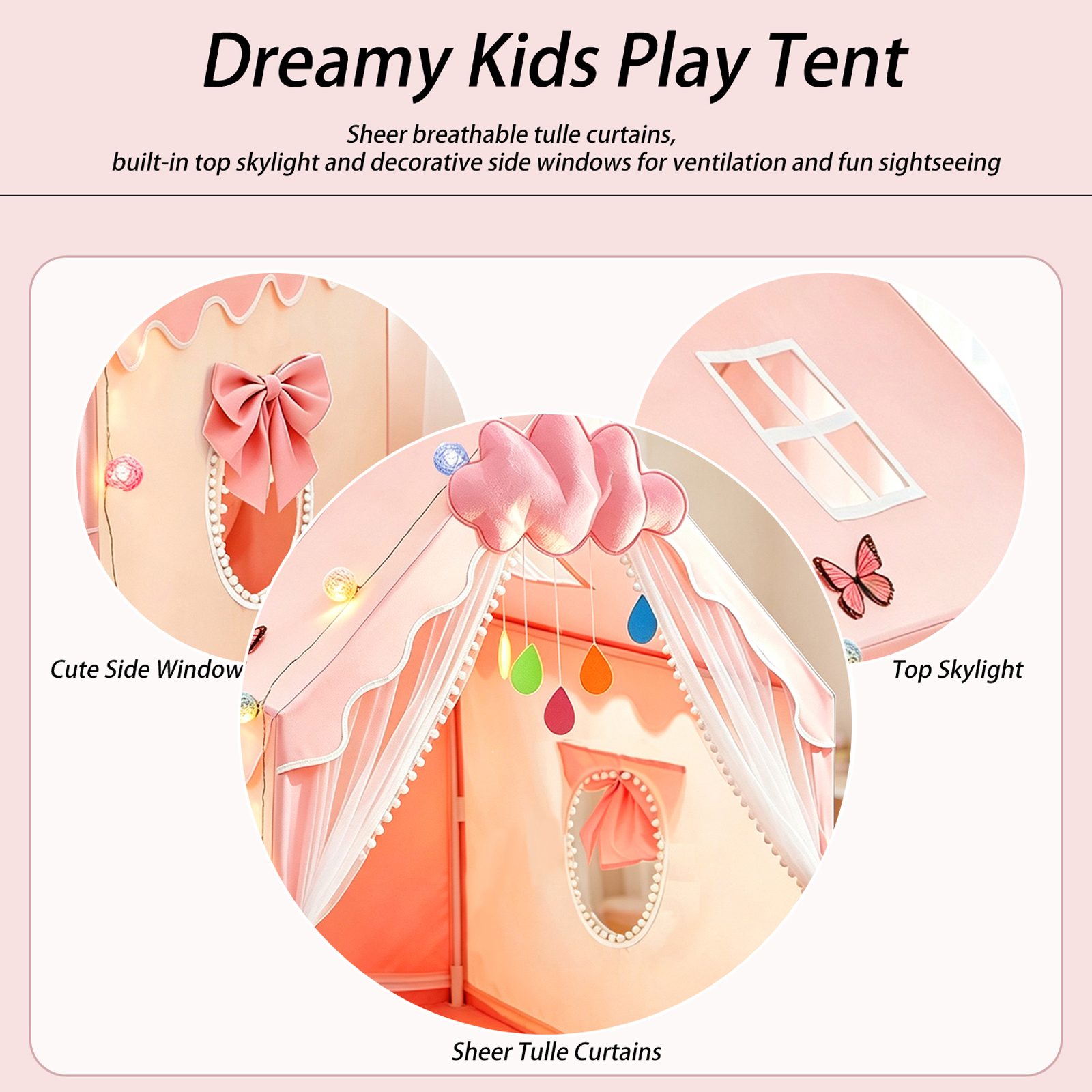Kids Play Tent For Girls With Globe String Lights,Pink Princess Playhouse – view 2