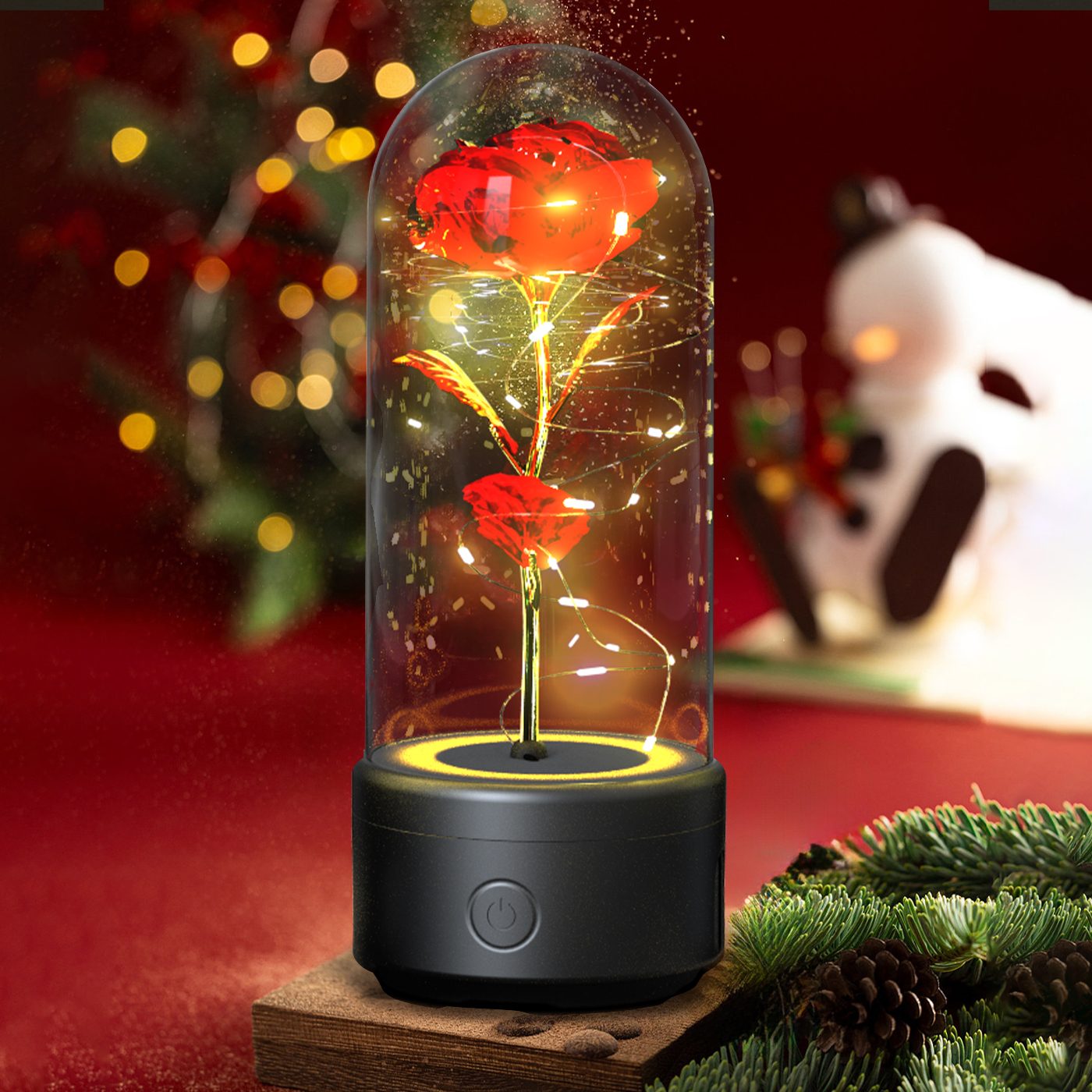 Creative 2 In 1 Rose Flowers LED Light And Bluetooth-compatible Speaker Valentine's Day Gift Rose Luminous Night Light Ornament In Glass Cover – view 14