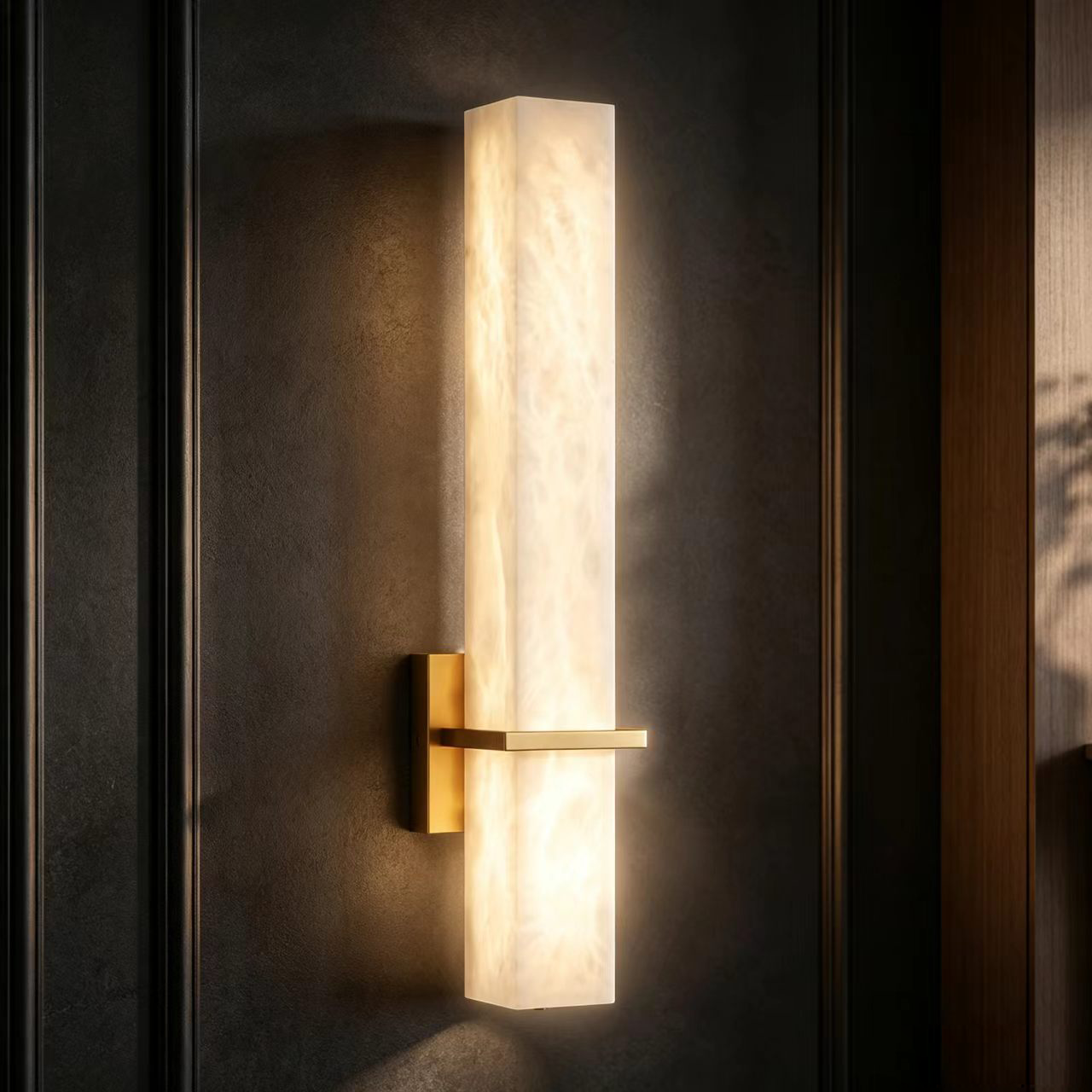 Alabaster Wall Sconce Light LED 3000K Modern Brass Wall Sconces With Natural Stone Shade, Indoor Wall Lights For Bathroom, Bedroom, Hallway – 40CM, 50CM