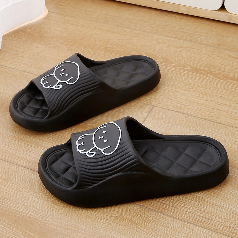 Cute Cartoon Dog Slippers Summer Solid Color Non-slip Rhombus Bathroom Slipper Indoor House Shoes For Men Women Couples – Black