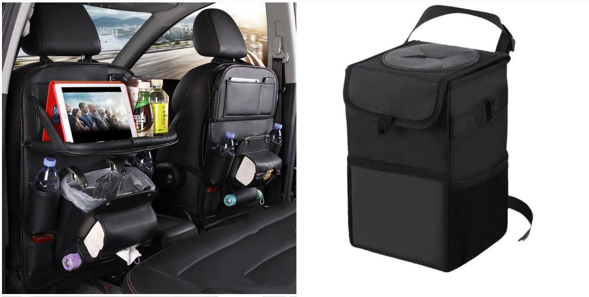 PU Leather Car Storage Bag Multifunction Seat Back Tray Hanging Bag Waterproof Car Organizer Automotive Interior Accessories – Black set1