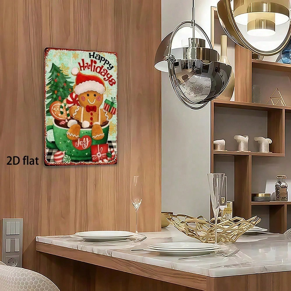 Christmas Gingerbread Man Metal Sign 8x12, Retro Square Tin Wall Decor Gift – view 5
