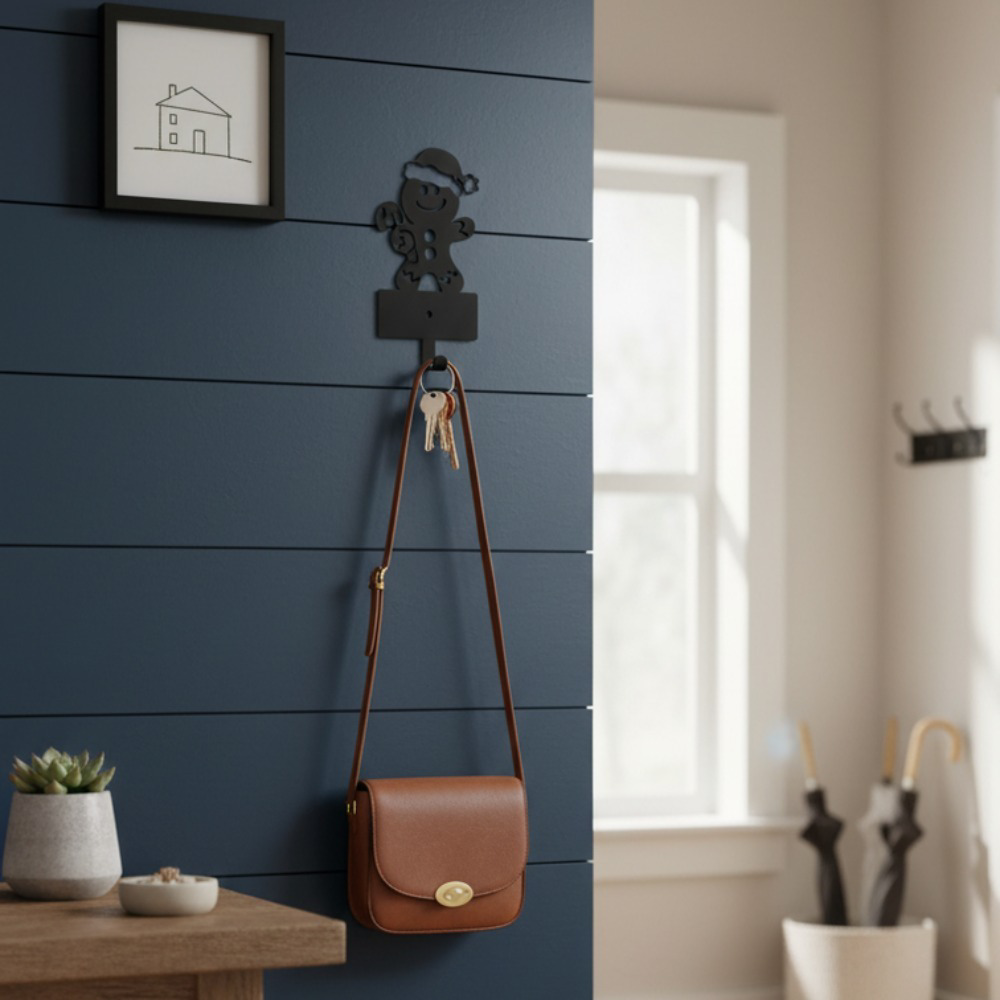 Adorable Gingerbread Man 5-Hook Rustproof Iron, Key Holder Rustic Farmhouse Wall Organizer, For Entryway Kitchen Hanging Hooks, For Keys Towels Coats, Lovely Christmas Decor – view 6