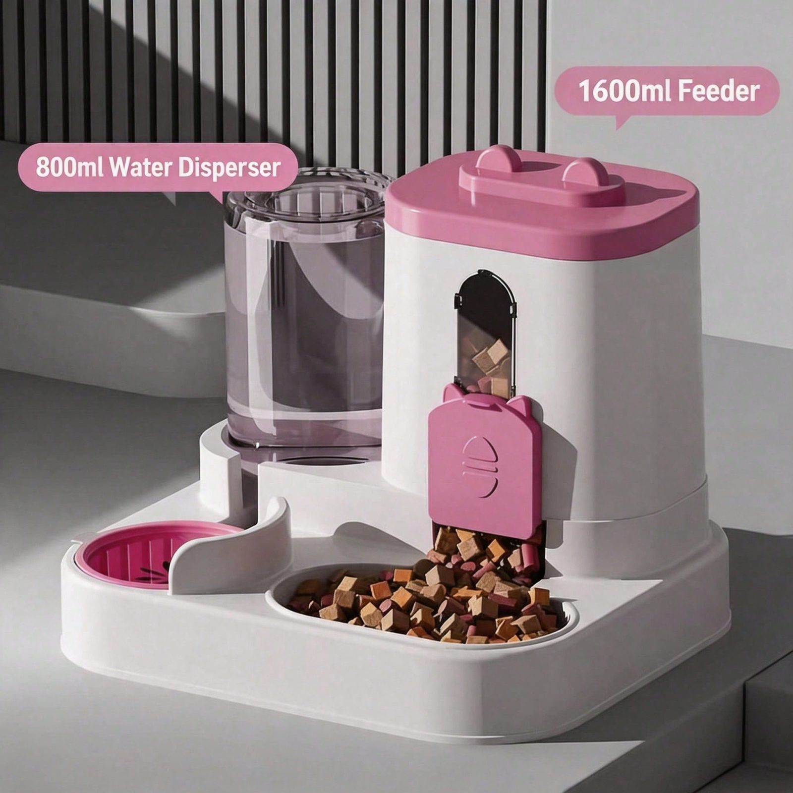 4 Colors Gravity Pet Feeder Water Dispenser Cute Cat Shaped Automatic Food Water Bowl Large Capacity Detachable Stable Anti Slip Base Feeding Supplies For Cats Puppies Small Animals Home Indoor Use – S FAD PINK
