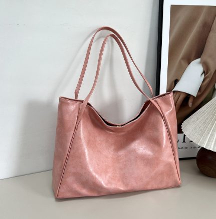 Fashion Handbag New Autumn And Winter Japanese And Korean Large Capacity Soft Leather Shoulder Bag Retro Casual Handbag – Pink