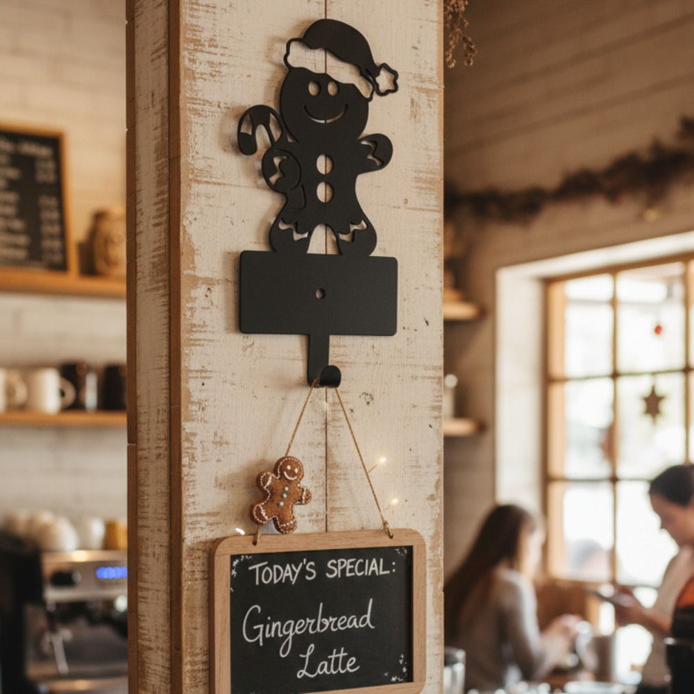 Adorable Gingerbread Man 5-Hook Rustproof Iron, Key Holder Rustic Farmhouse Wall Organizer, For Entryway Kitchen Hanging Hooks, For Keys Towels Coats, Lovely Christmas Decor – view 4