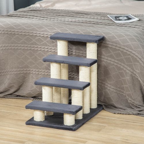 PawHut Cat Tree With 4 Steps For High Beds Couch, Cute Stair Shaped Cat Tree For Indoor Cats Or Dogs W Sisal Scratching Post, Climbing, Playing, Gray – view 7