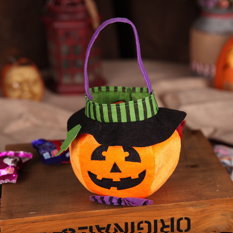 Cute Halloween Candy Bag Halloween Pumpkin Pattern Portable Handbag Cosplay Props Gift Basket Kids Gifts – Pumpkin