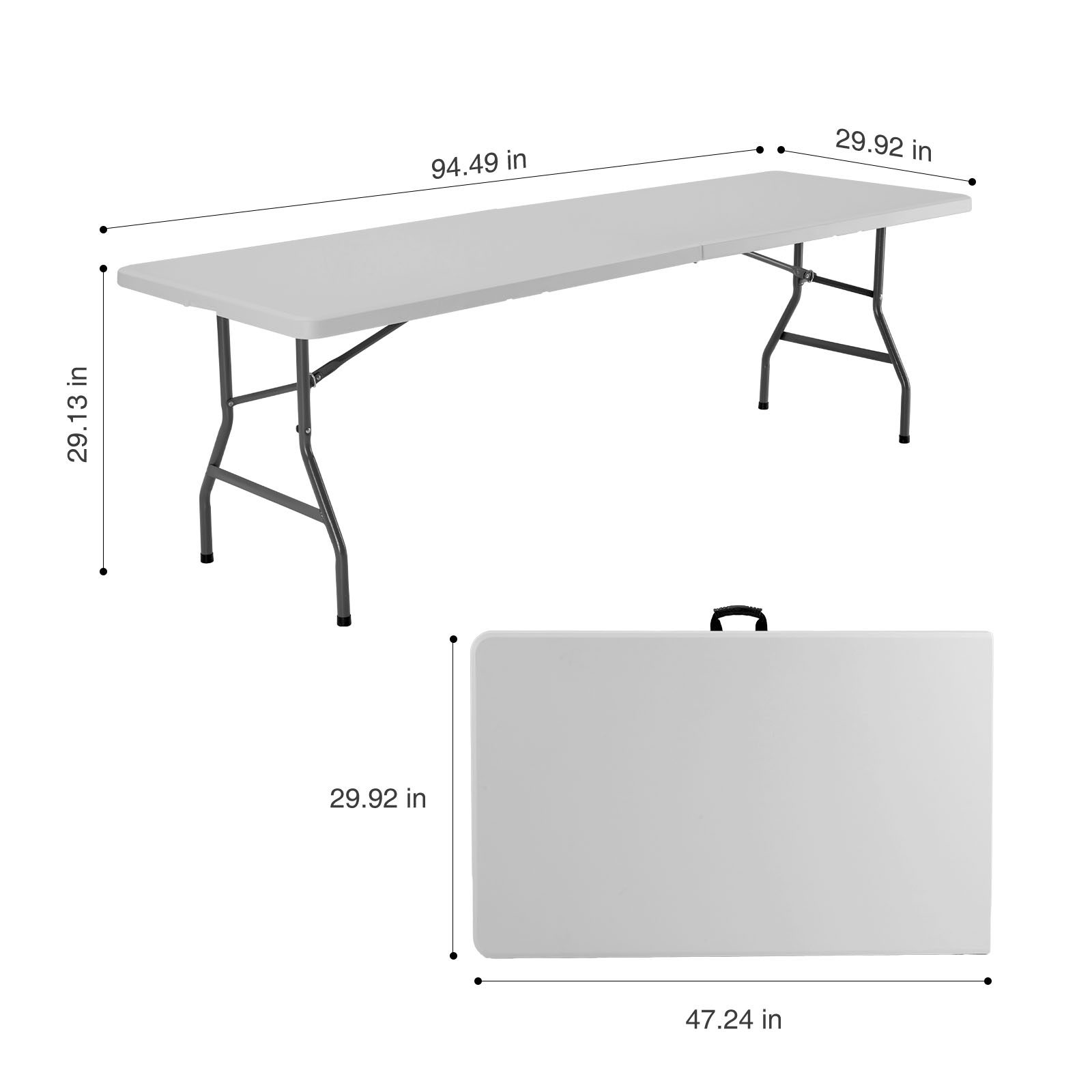 Folding Table Outdoor Indoor Heavy Duty Portable Table With Carrying Handle For Camping Picnic Party – WhiteBig