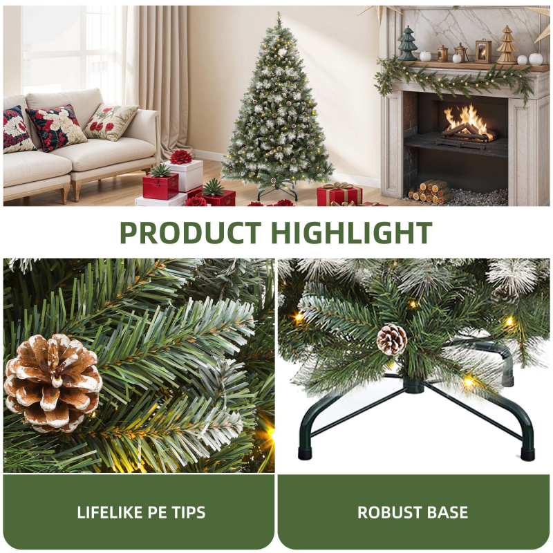 6ft Prelit Artificial Christmas Tree With 946 Branch Tips&250 Lights Pre-Decorated Scotch Pine With Remote,11 Light Modes, 56 Pine Cones, Green – view 6