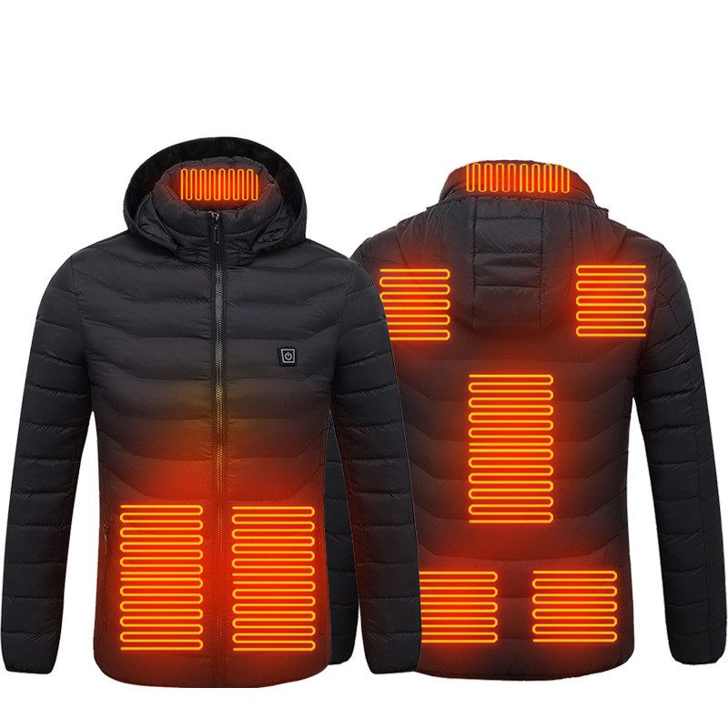 Men Heated Puffer Jacket Electric Heating Coat Insulated Hood Windbreaker 9Heat Zones – Black Zone8