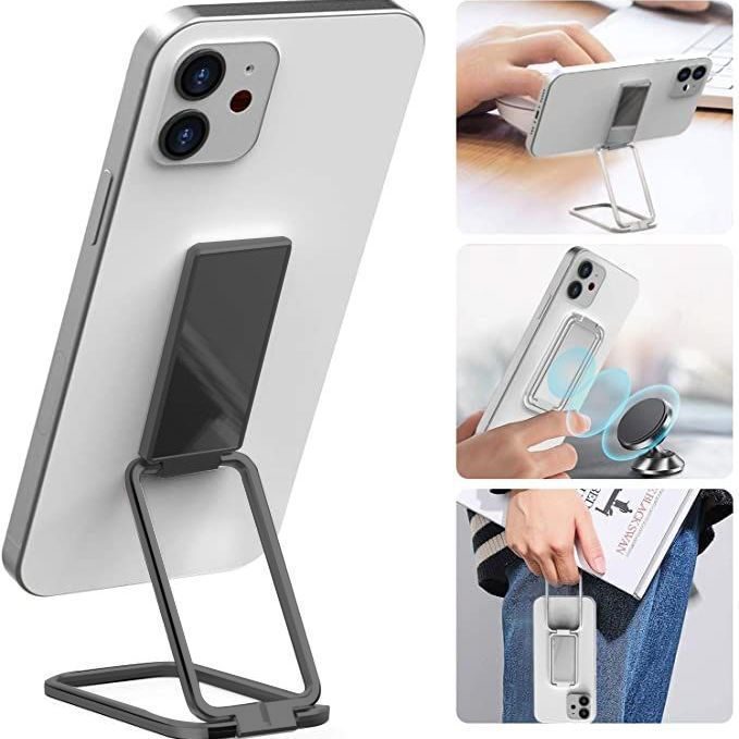 Foldable Mobile Phone Holder Ring Buckle Retractable Desktop CellPhone Stand Car Magnetic Bracket Office Accessories – A Black