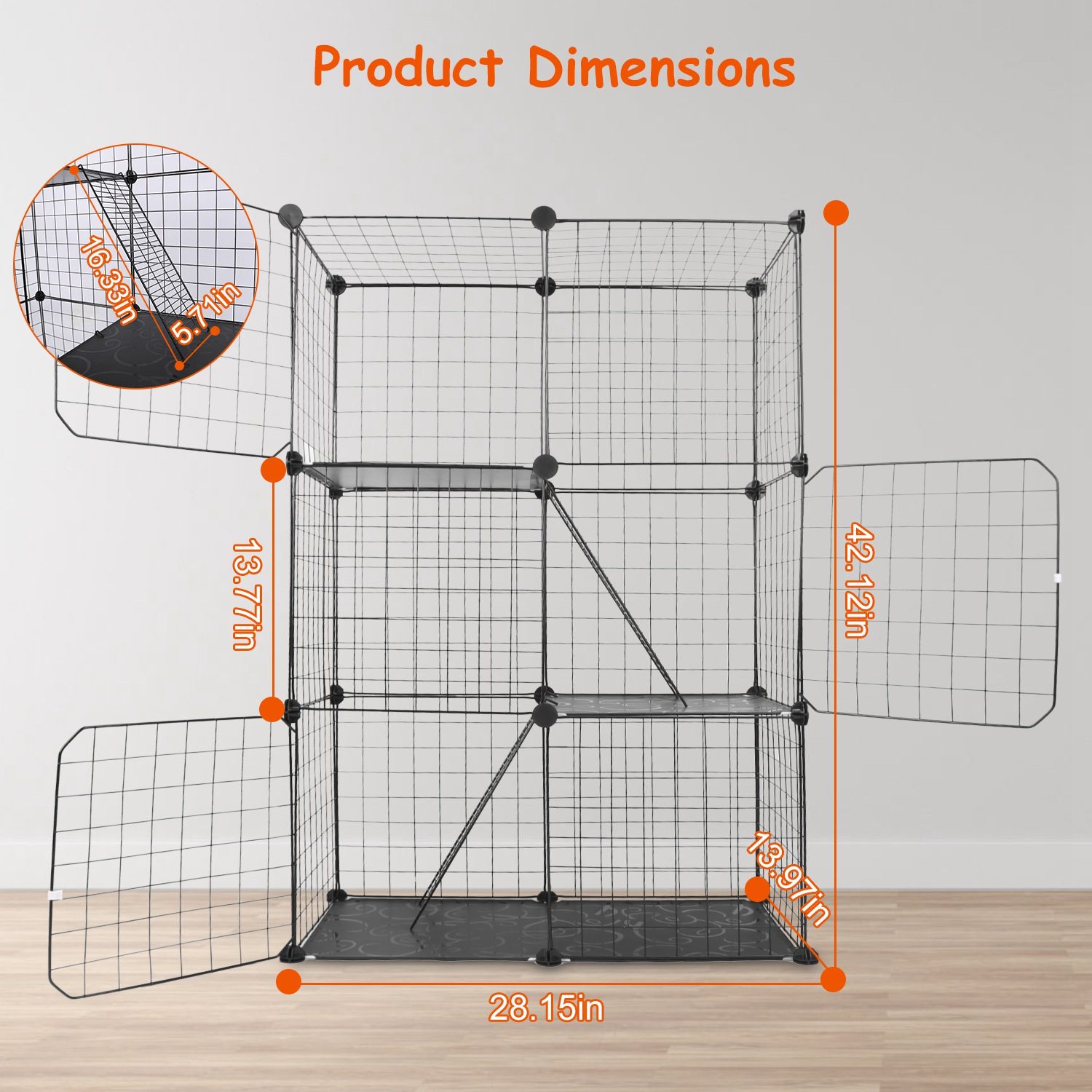 Cat Cage DIY Indoor Pet House, Small Animal House. Detachable Playpen With 3 Doors And 3 Layers, Suitable For Kittens, Puppies, Rabbits – view 7