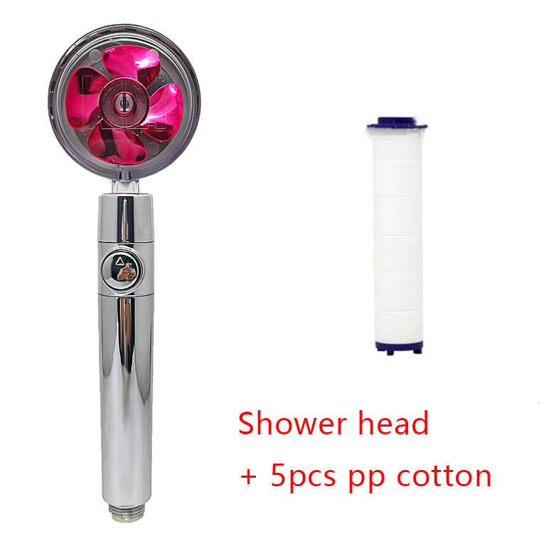 Shower Head Water Saving Flow 360 Degrees Rotating With Small Fan ABS Rain High Pressure Spray Nozzle Bathroom Accessories – Red set