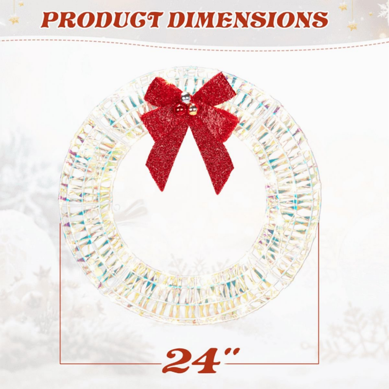 23.6 In Christmas Lighted Wreath, 84 Warm White LEDs, Iridescent Finish, Collapsible For Indoor, Outdoor Use – A
