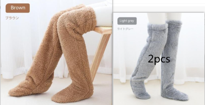 Over Knee High Fuzzy Long Socks Winter Warm Cold Leg Knee Joint Cold-proof Stockings Home Floor Sleeping Socks – Set1