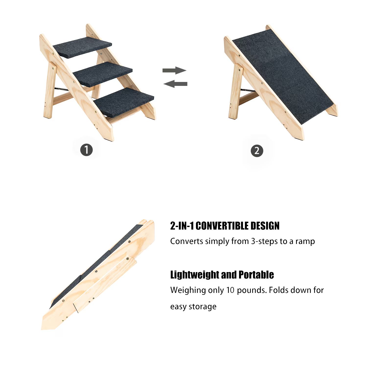 Wood Pet Stairs Pet Steps Foldable 3 Levels Dog Stairs Ramp Perfect For Beds And Cars Portable Dog Cat Ladder Up To 110 Pounds – view 4